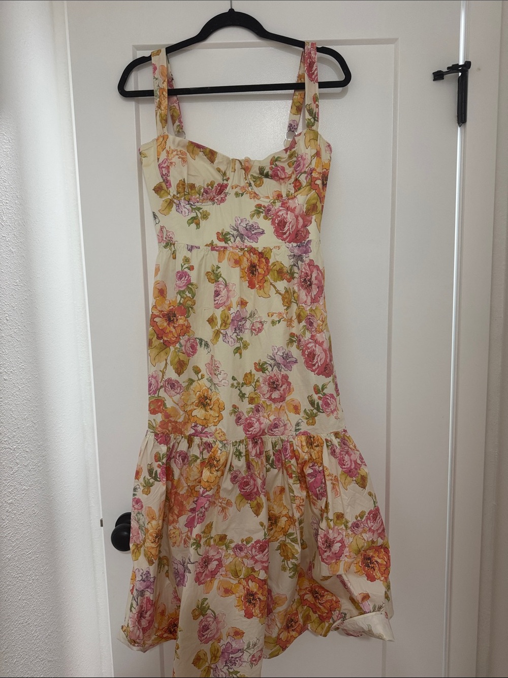 House of CB Cream Floral Midi Dress with Pink & Yellow Blooms